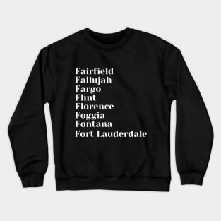 Cities starting with the letter, F Mug, Mask, Pin Crewneck Sweatshirt